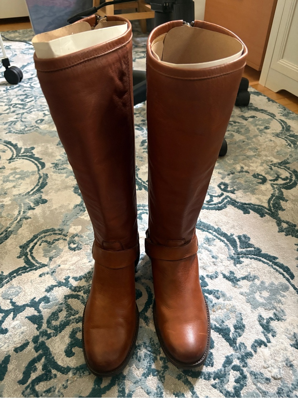 Frye Tall At-the-Knee Leather Back Zip Boots in Chestnut Brown size 8
